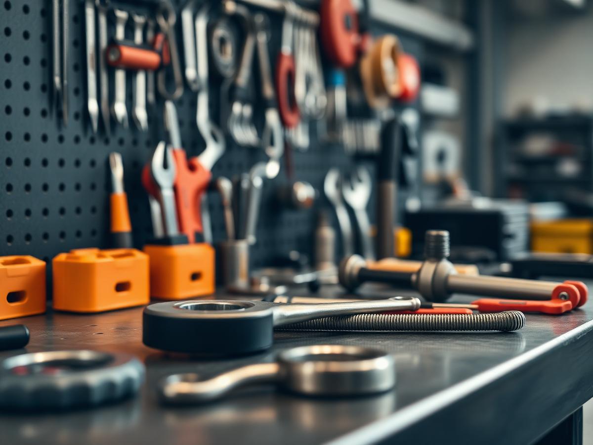 Organized mechanic tools on the shop workbench