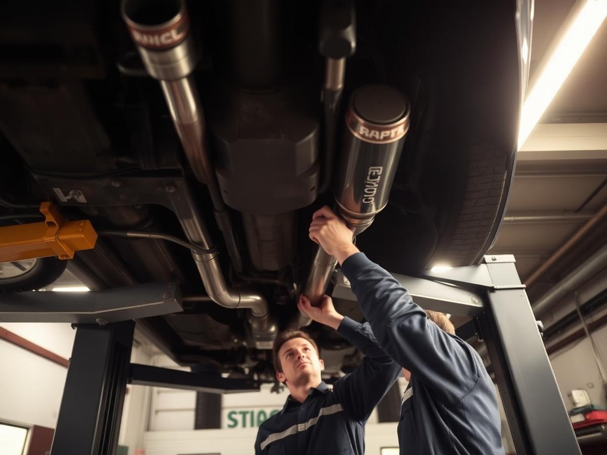 Undercarriage and exhaust inspection on the lift